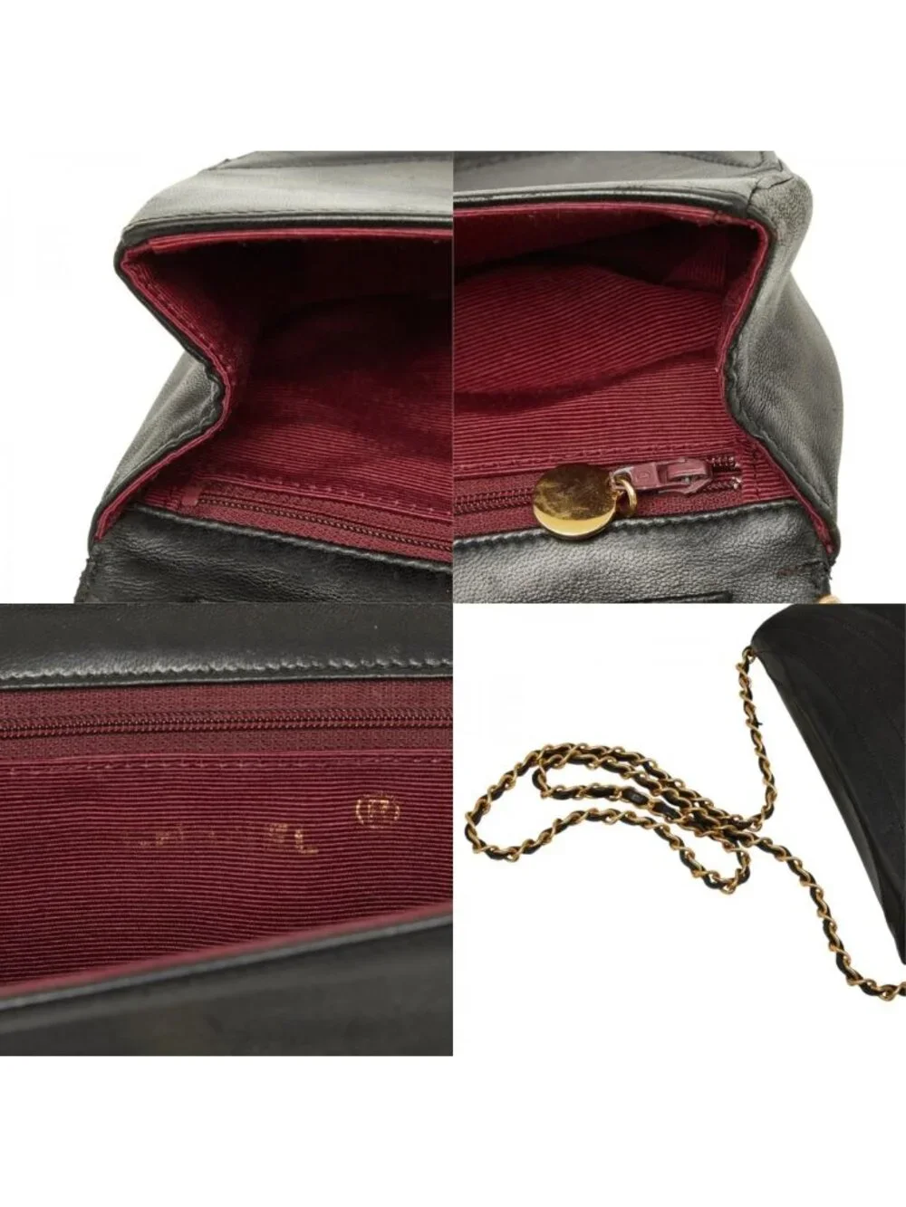Chanel CC Logo Half Moon Chain Shoulder Bag Black Gold Leather